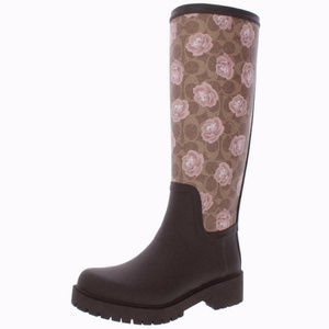 Womens Sig Brown Floral Logo Rain Boots Shoes